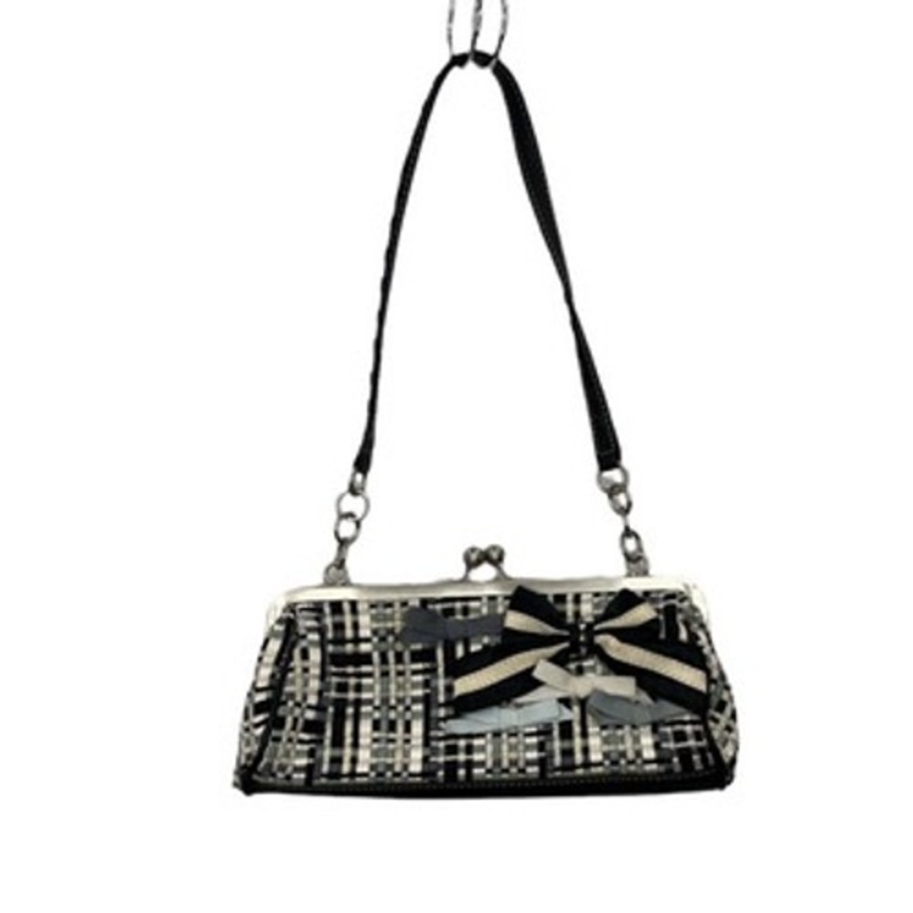 The Sak Black White Plaid Bow Kisslock Purse Y2K Shoulder Bag